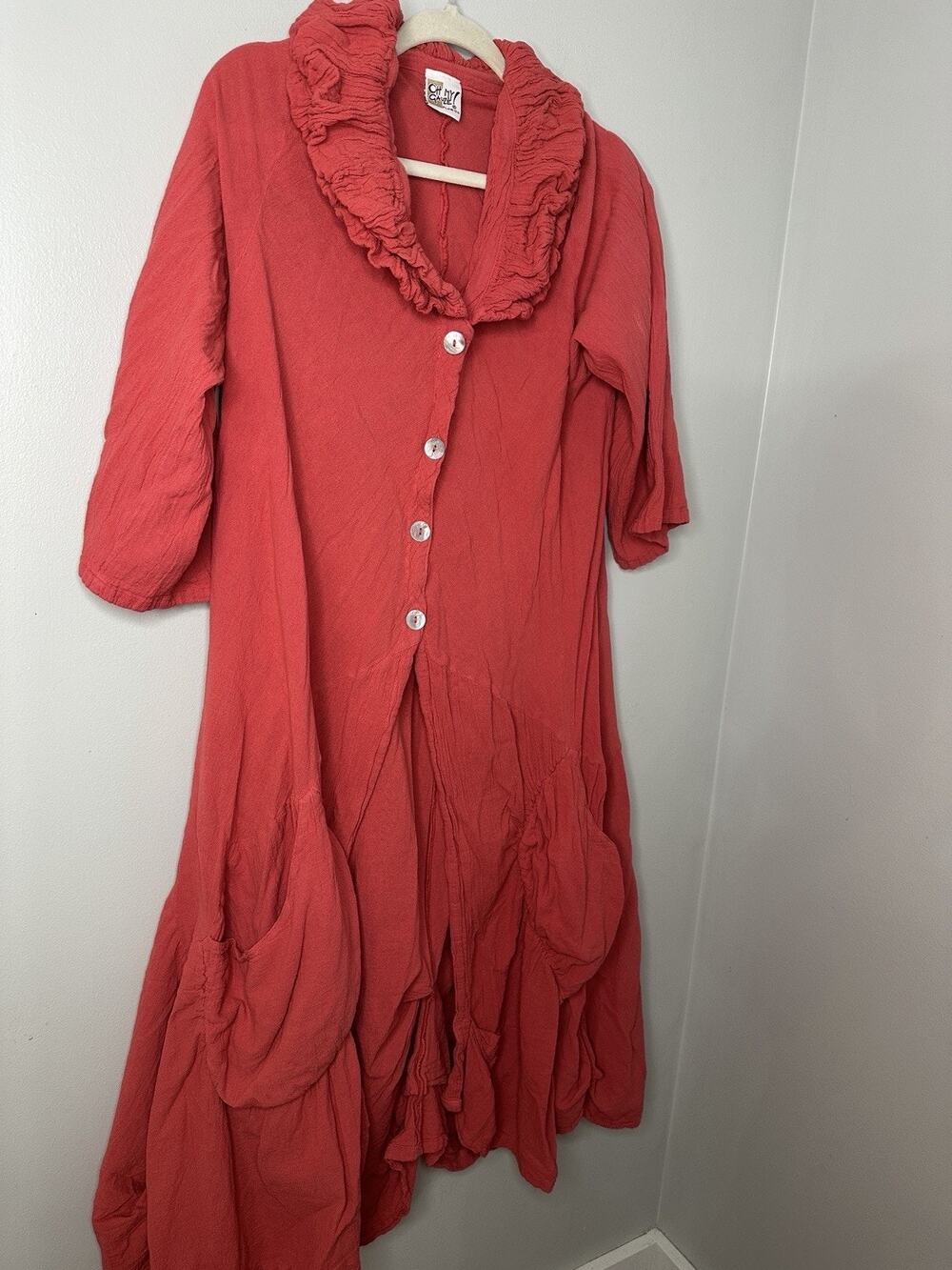 Oh My Gauze Maxi Cardigan Sweater Dress In Red Lagenlook Boho Beach 4 Buttons